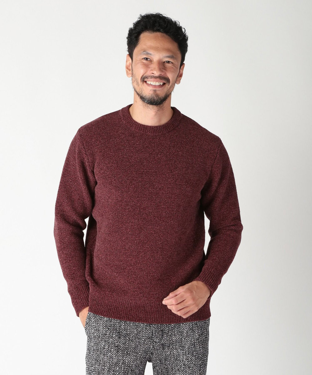 MEN'S BIGI 7G撚糸モールガータークルーネックニット ボルドー