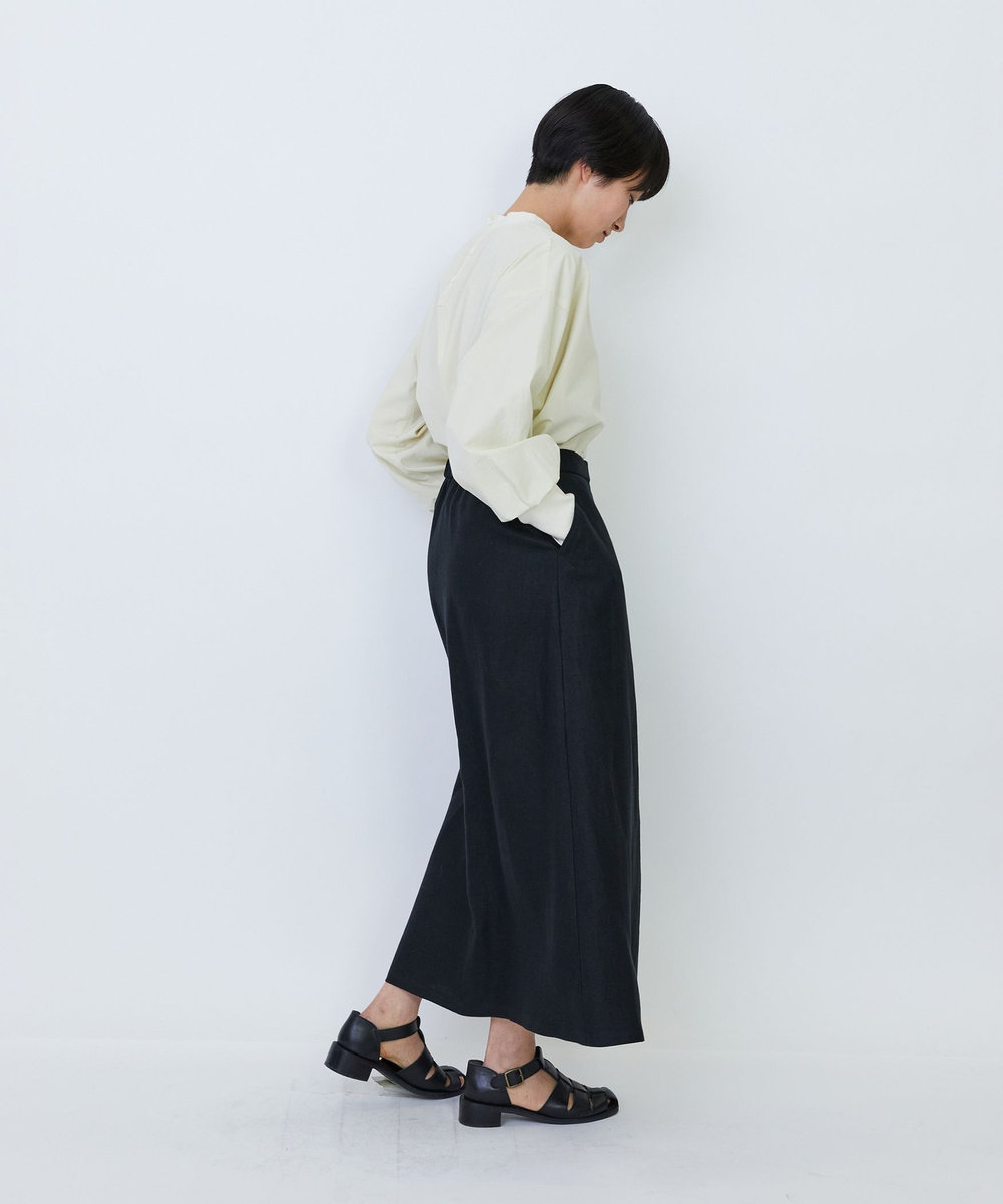 LOISIR 【MTサイズ有り】リネンツイルラップディテールスカート ブラック