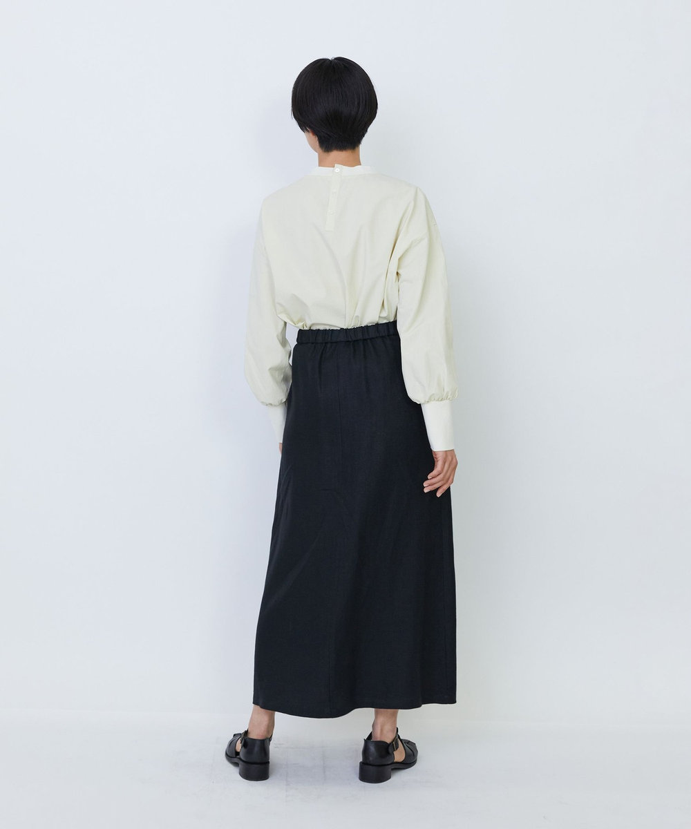 LOISIR 【MTサイズ有り】リネンツイルラップディテールスカート ブラック