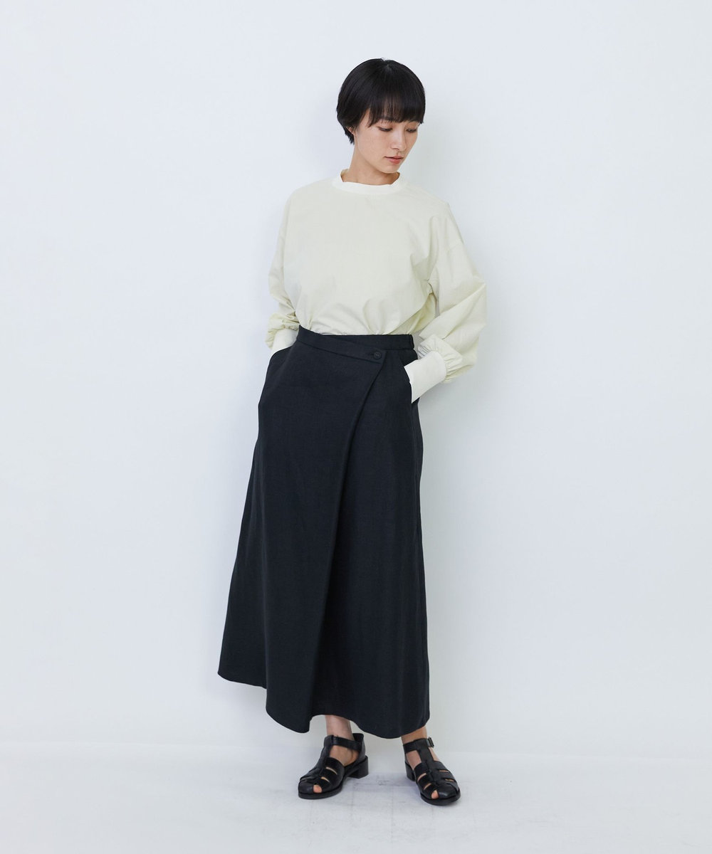 LOISIR 【MTサイズ有り】リネンツイルラップディテールスカート ブラック