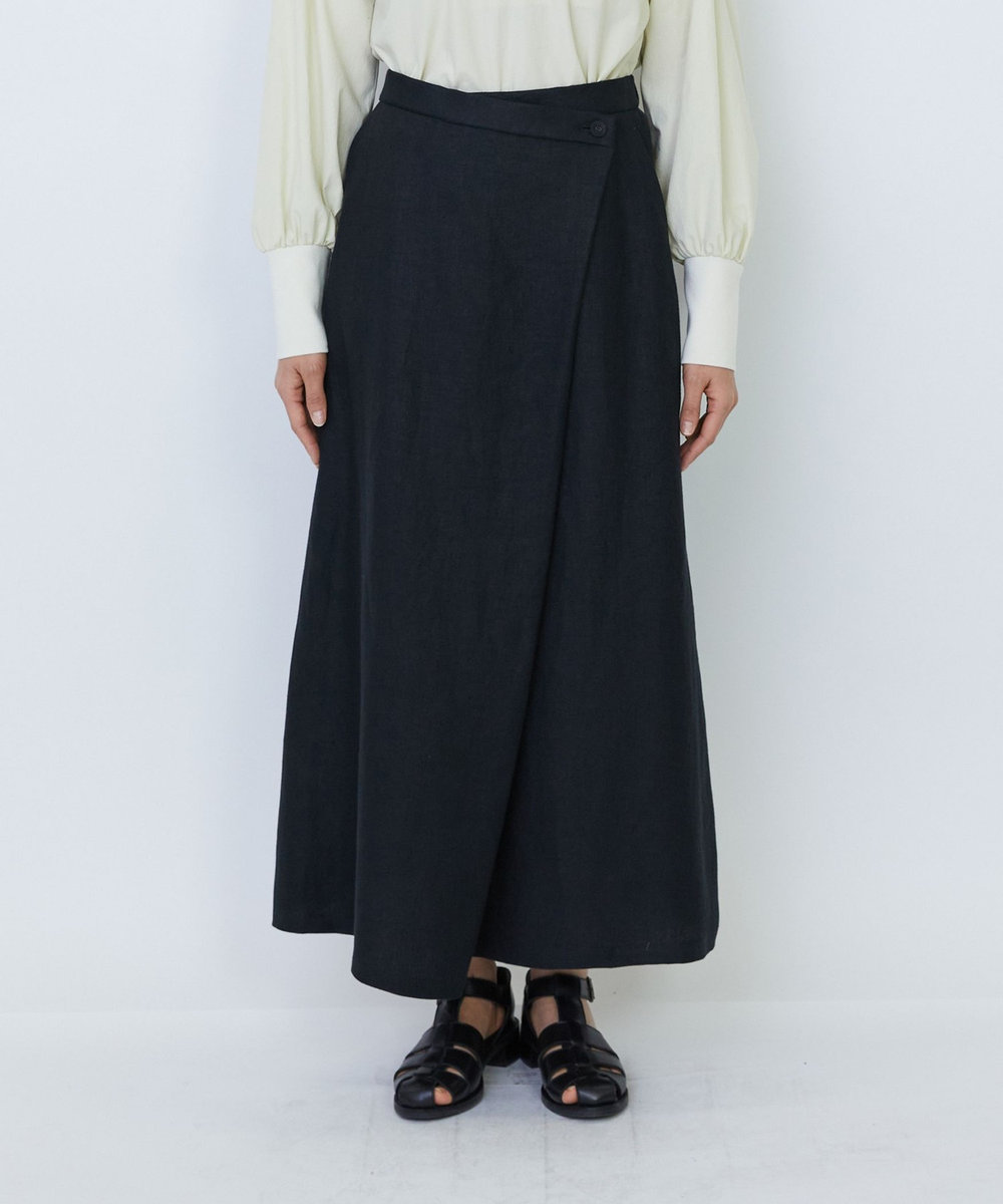 LOISIR 【MTサイズ有り】リネンツイルラップディテールスカート ブラック