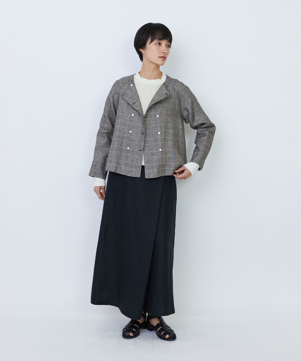 LOISIR 【MTサイズ有り】リネンツイルラップディテールスカート ブラック