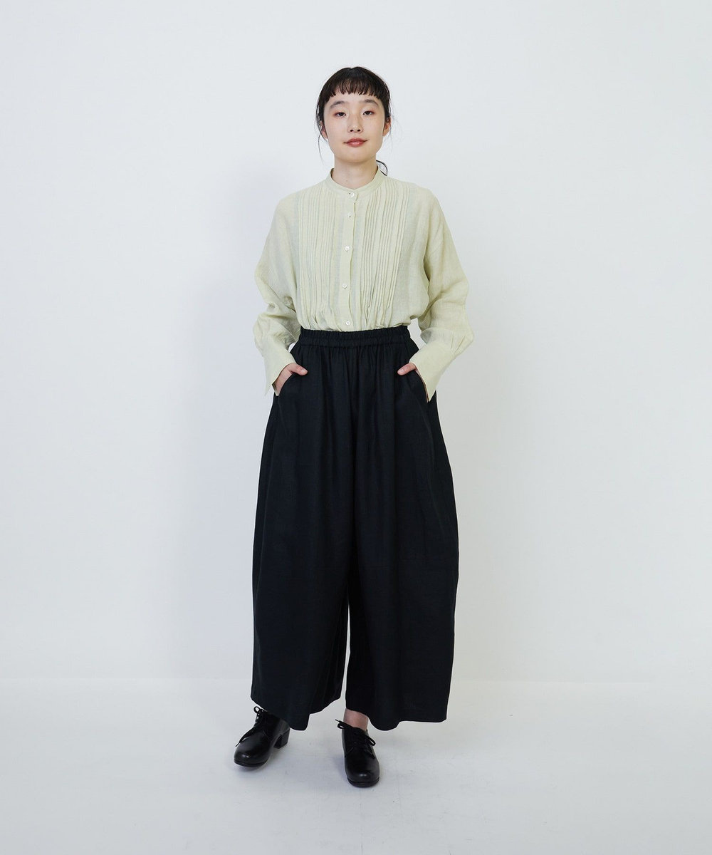 LOISIR リネンツイルボトルシルエットパンツ ブラック