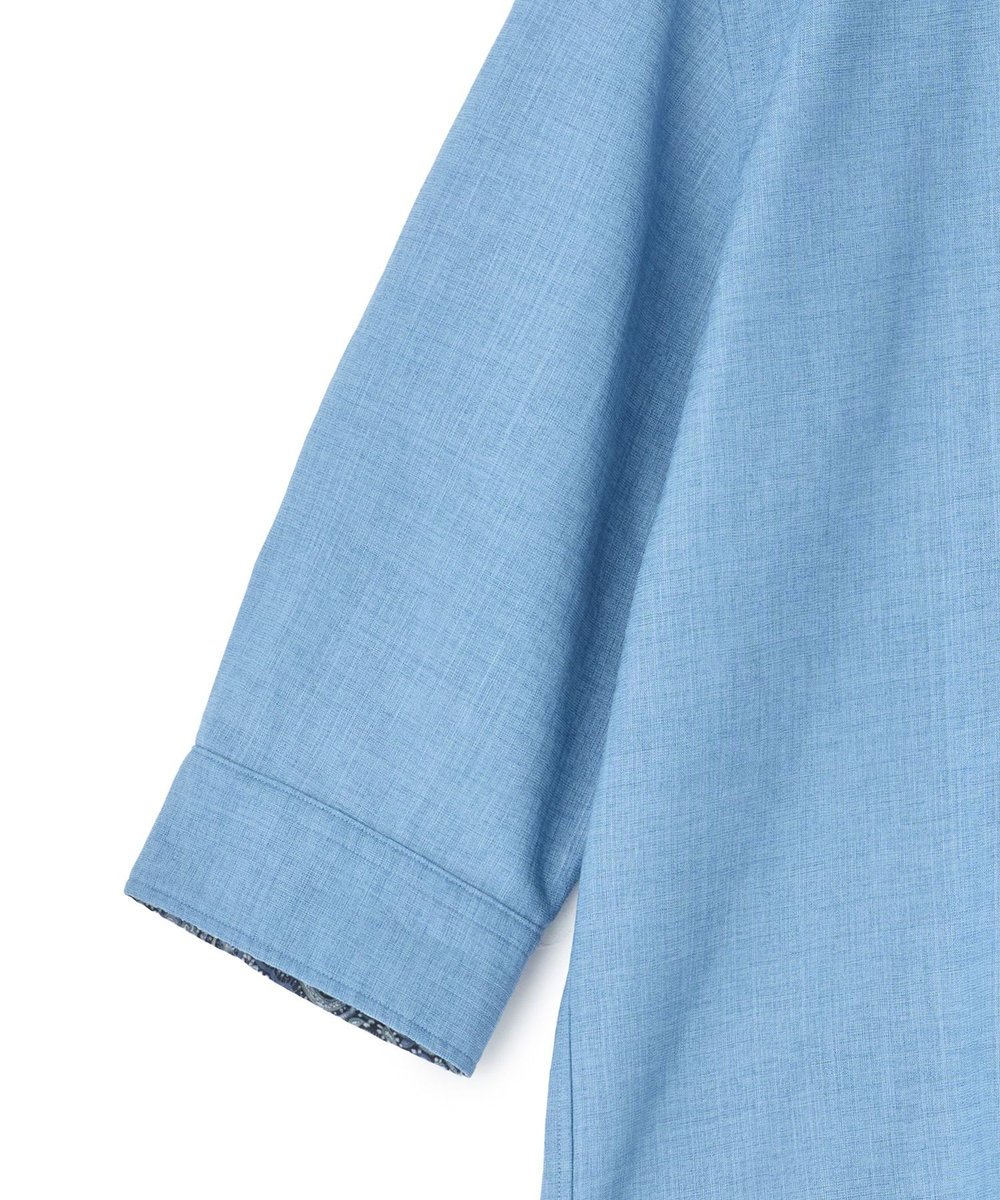 MEN'S BIGI トリアセ麻調 7分袖シャツ＜接触冷感/UVカット/イージーケア＞ ブルー