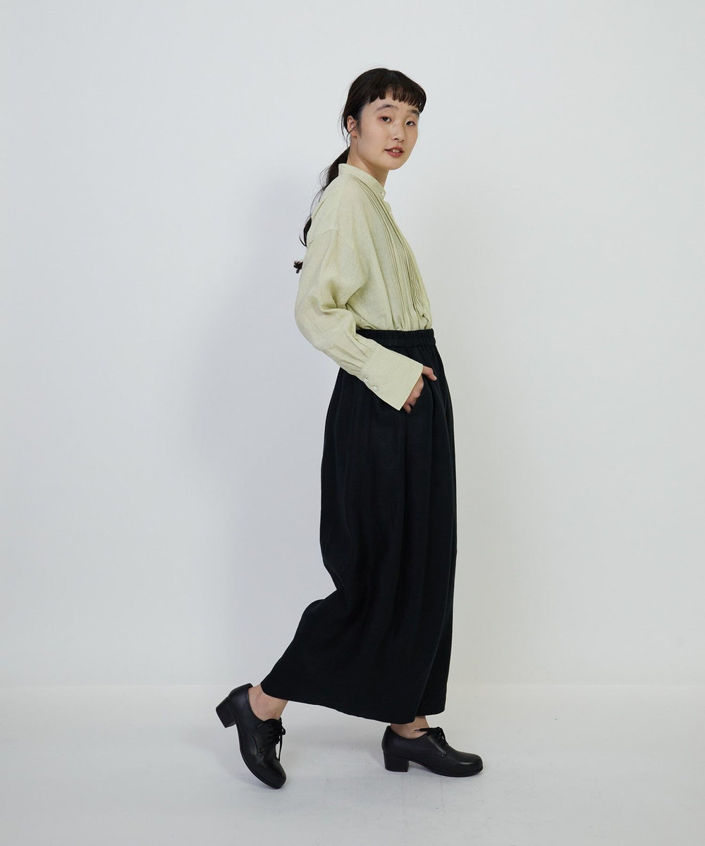 LOISIR リネンツイルボトルシルエットパンツ ブラック