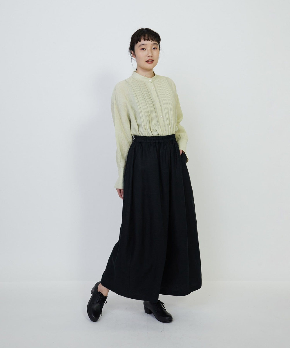 LOISIR リネンツイルボトルシルエットパンツ ブラック