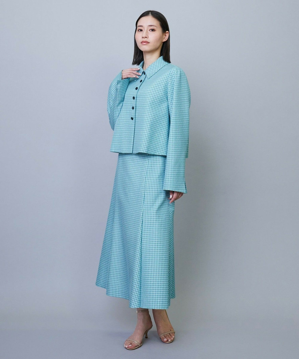 L'EQUIPE COUTURIER シルクテープチェックスカート サックスブルー