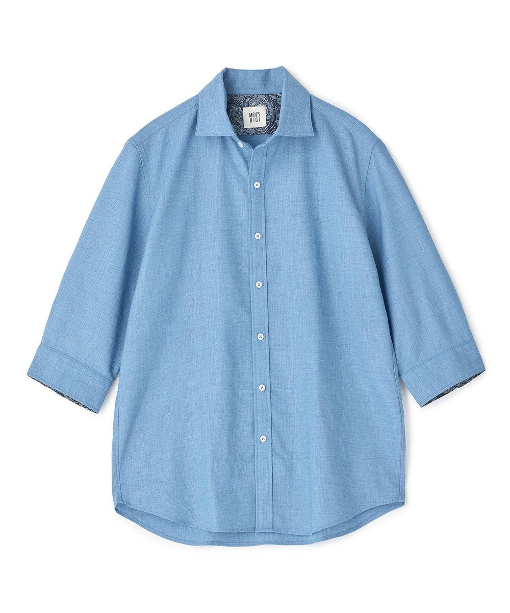 MEN'S BIGI トリアセ麻調 7分袖シャツ＜接触冷感/UVカット/イージーケア＞ ブルー