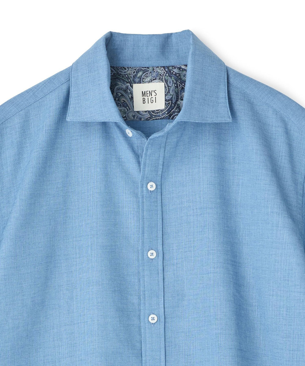 MEN'S BIGI トリアセ麻調 7分袖シャツ＜接触冷感/UVカット/イージーケア＞ ブルー