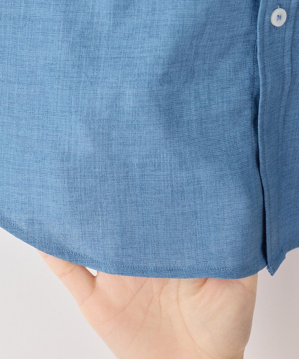 MEN'S BIGI トリアセ麻調 7分袖シャツ＜接触冷感/UVカット/イージーケア＞ ブルー