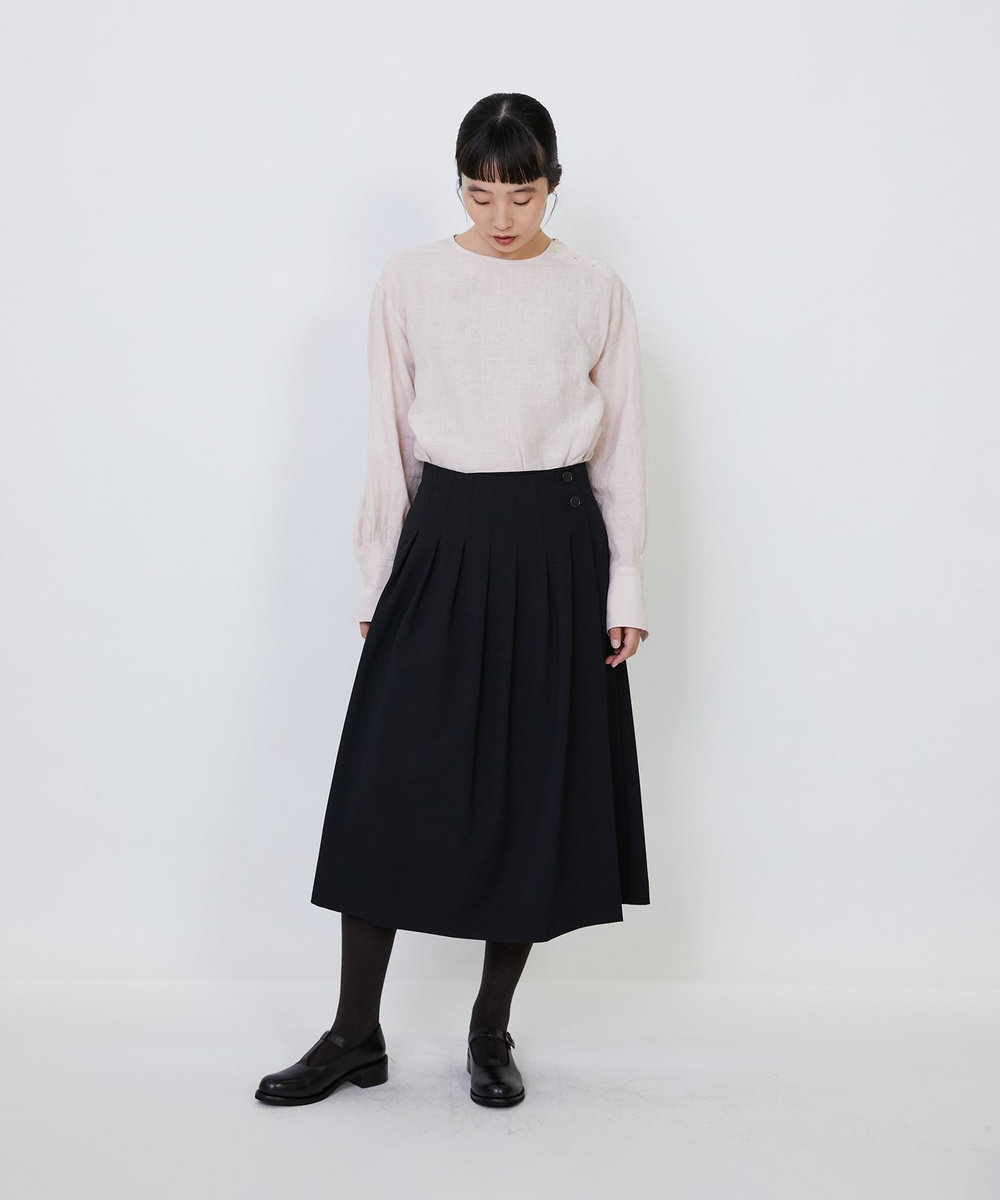 LOISIR 【MTサイズ有り】ギャバジンラップスカート ブラック