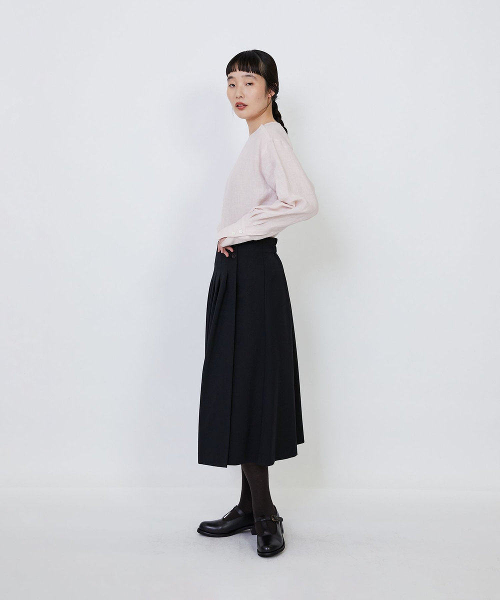 LOISIR 【MTサイズ有り】ギャバジンラップスカート ブラック