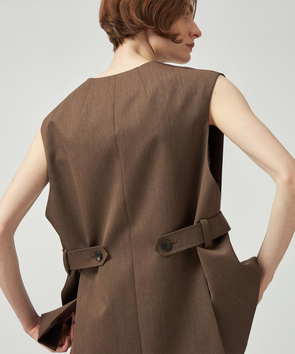 DÉPAREILLÉ WOOL GABARDINE GILET / ウールギャバジンジレ ブラウン