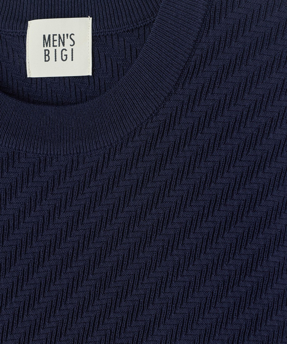 MEN'S BIGI ハイゲージジャカード 薄手モックネックサマーニット＜持続冷感＞ ネイビー