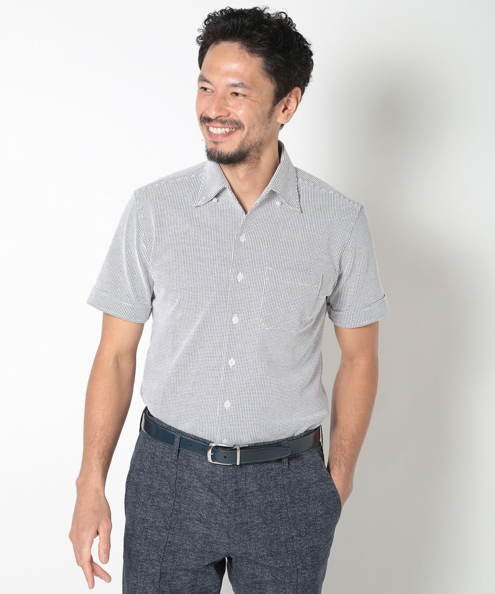 MEN'S BIGI 【ACTIVE TAILOR】吸水速乾ミニワッフルワンピースカラー半袖シャツ ブルー系その他