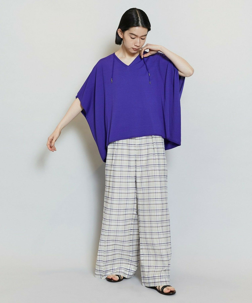 MOGA コットンシルクチェックセンタープレスワイドパンツ［セットアップ可能］ オフホワイト