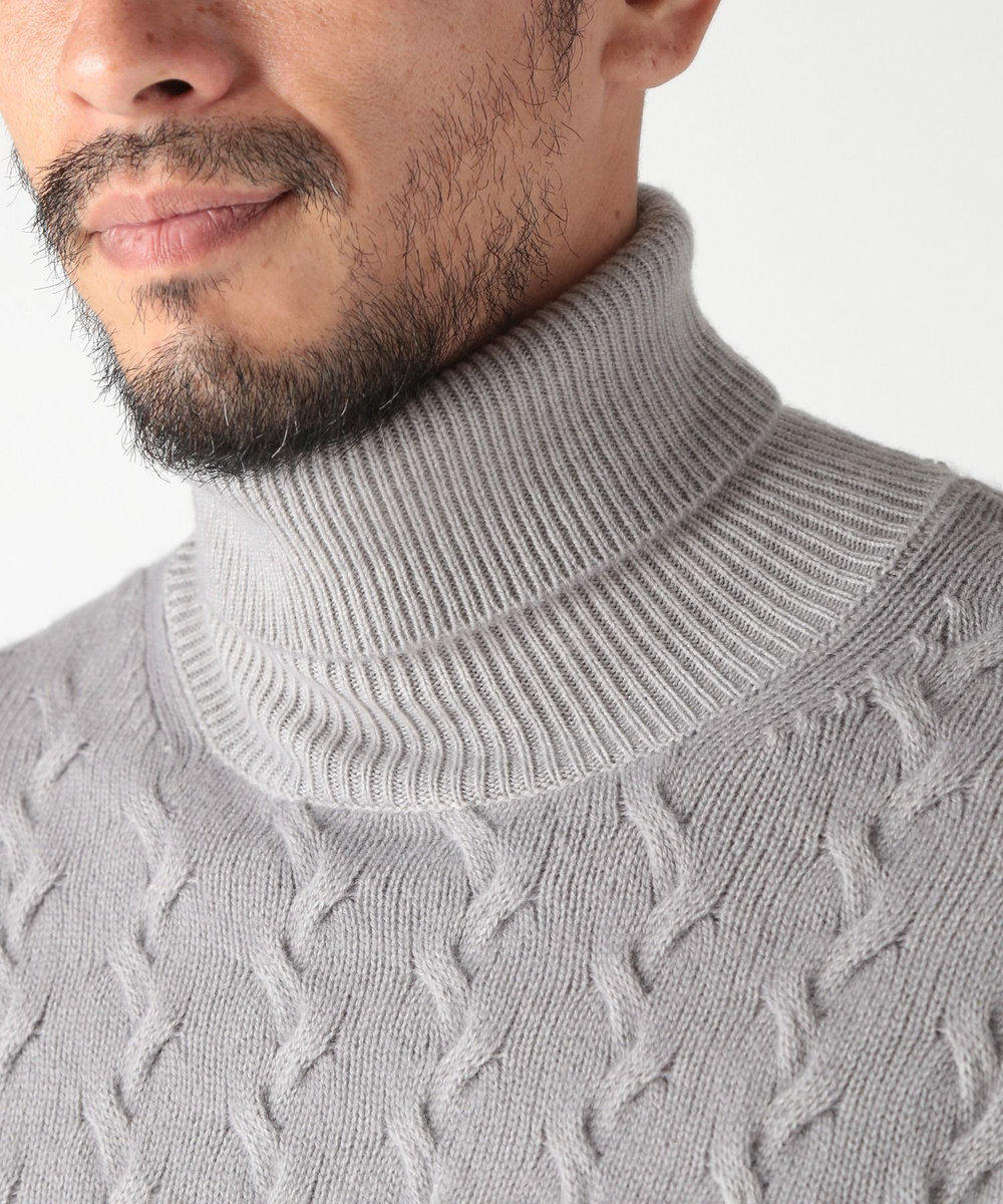 MEN'S BIGI 5ゲージスノー加工ケーブルタートルネックセーター グレー