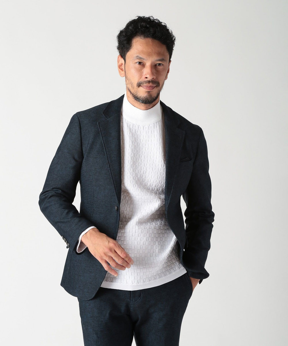 MEN'S BIGI 【ACTIVE TAILOR】ヒートパフォーマーツイード調プリントジャケット（セットアップ対応） ネイビー