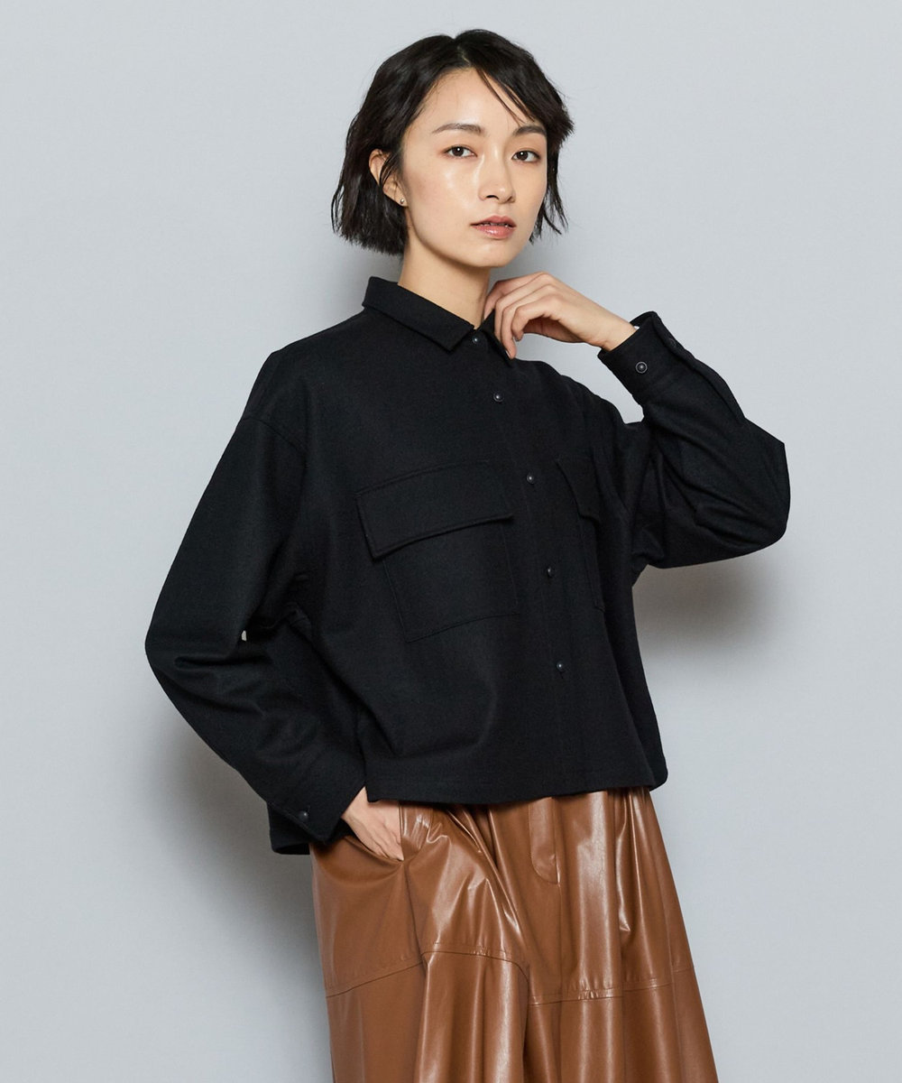 L'EQUIPE GREEN ミルドウールクロップドシャツ ブラック