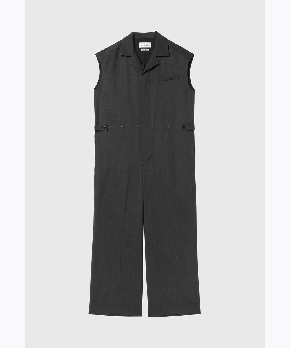 DÉPAREILLÉ WOOL TWILL SHORT SLEEVE COMBINAISON / ウールツイルショートスリーブコンビネゾン チャコールグレー