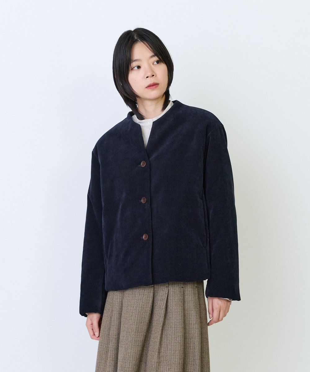 LOISIR シャンブレーベルベットパディングジャケット ネイビー