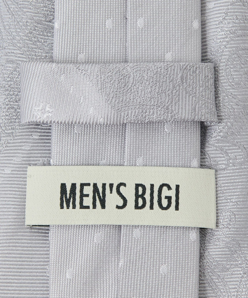 MEN'S BIGI シャドーペイズリー小紋柄xピンドット柄クレリックタイ シルバー