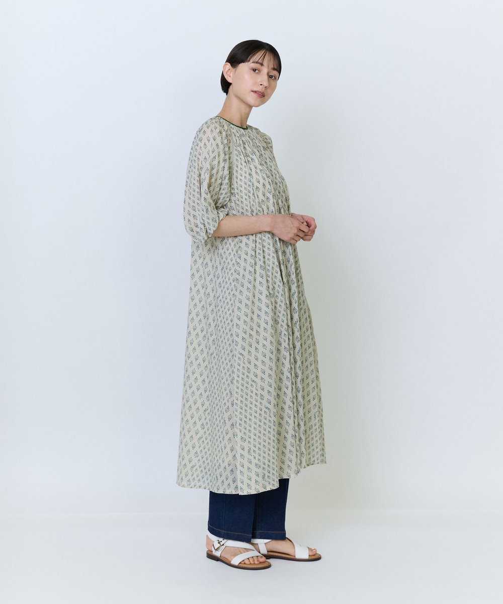 LOISIR インドコットンボイル小紋柄プリントワンピース ベージュ系その他