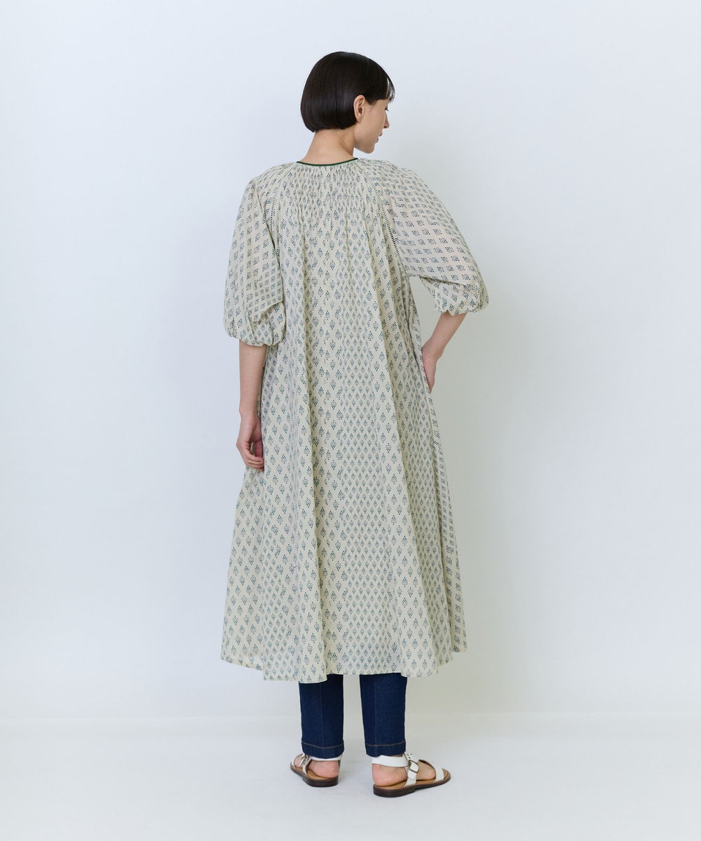 LOISIR インドコットンボイル小紋柄プリントワンピース ベージュ系その他