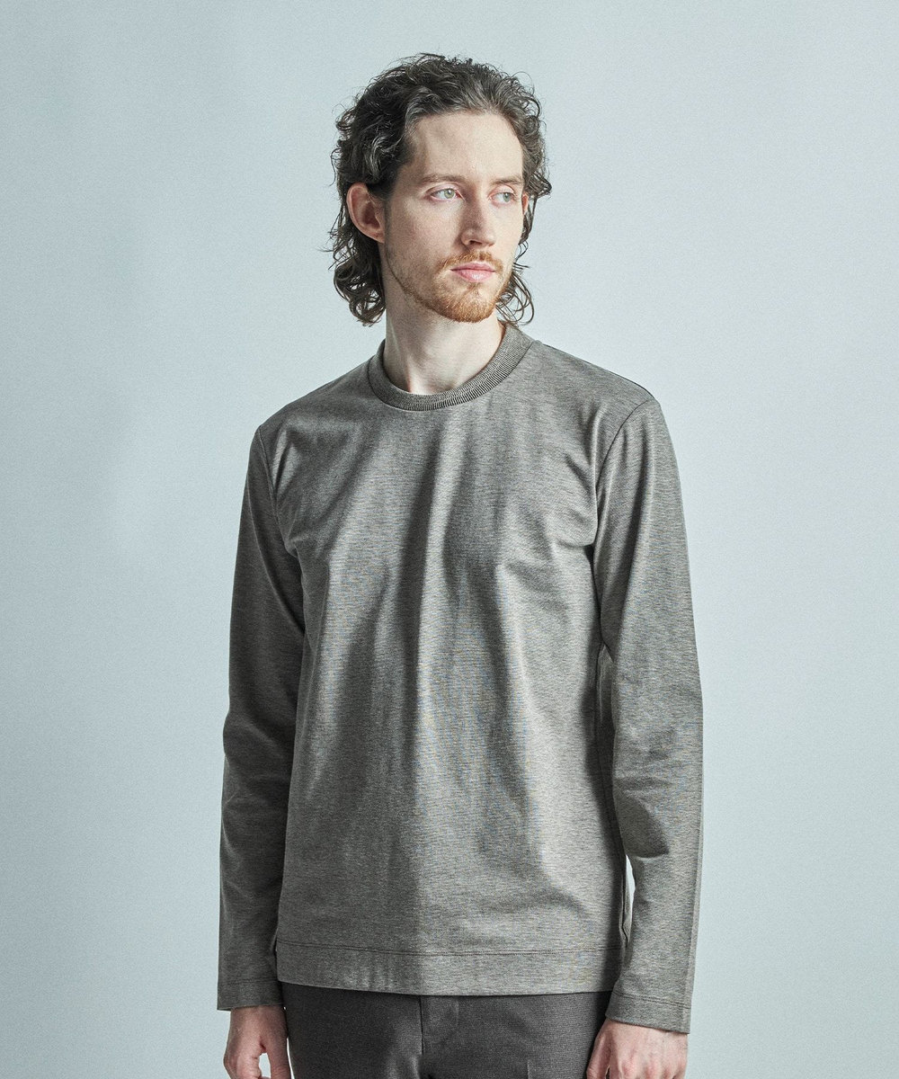 MEN'S BIGI 【ACTIVE TAILOR/アクティブテイラー】シルケットスムースクルーネック長袖Tシャツ ブラウン