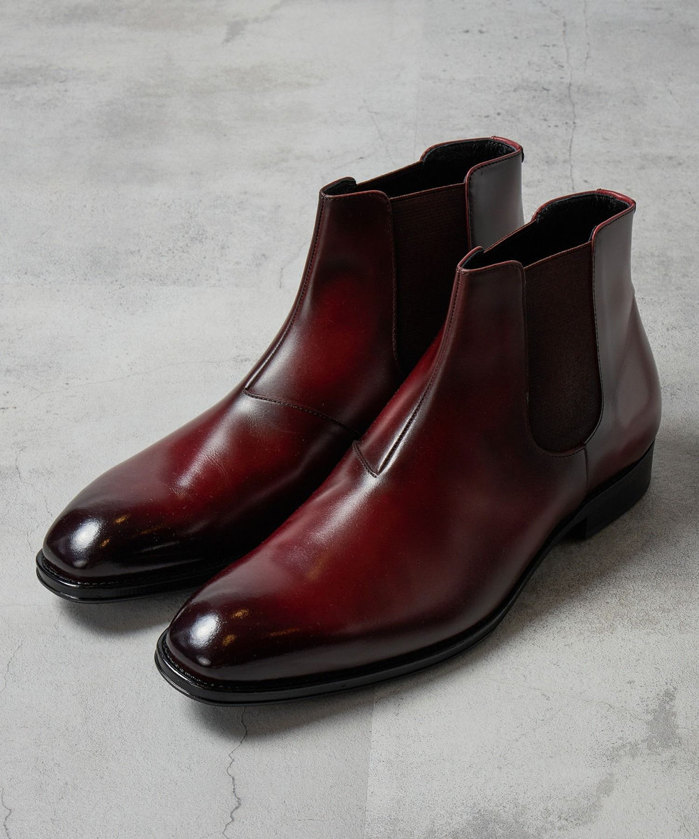 MEN'S BIGI サイドゴアリアルレザーショートブーツ ボルドー