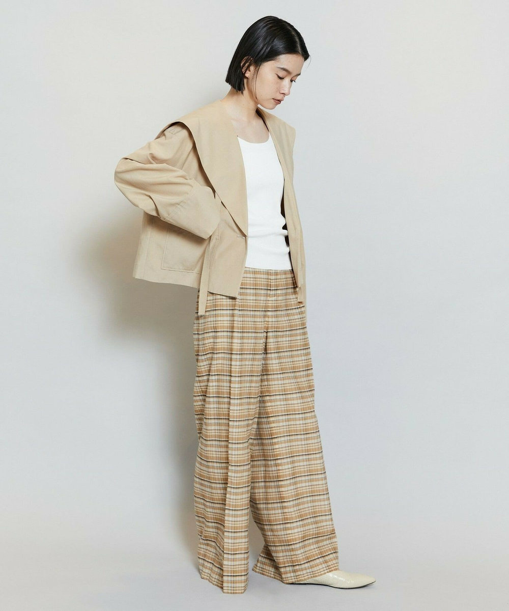 MOGA コットンシルクチェックセンタープレスワイドパンツ［セットアップ可能］ ベージュ