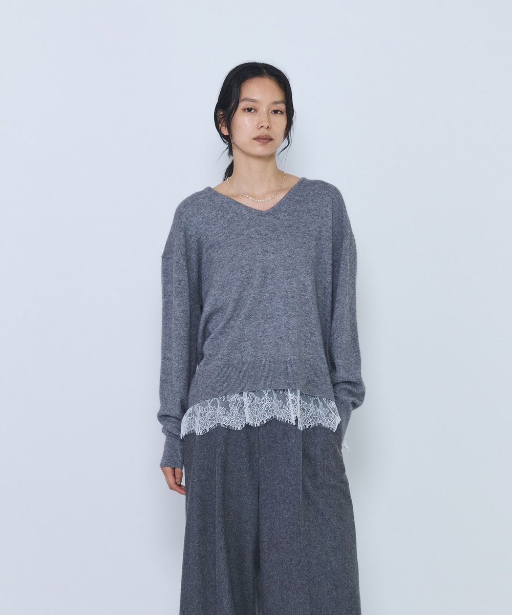 1er Arrondissement へアリータッチレースVネックニット グレー