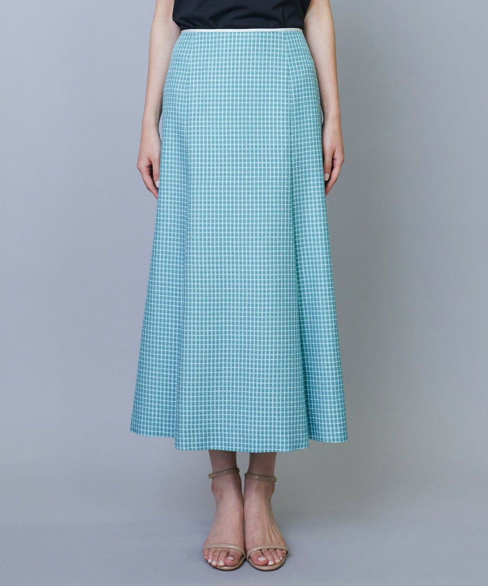 L'EQUIPE COUTURIER シルクテープチェックスカート サックスブルー