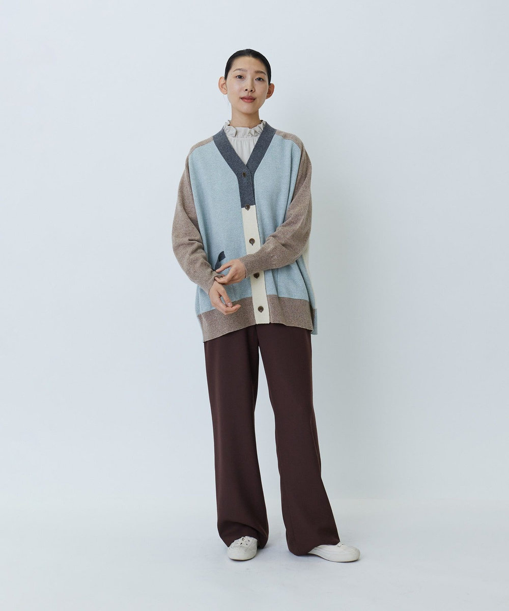 LOISIR カシミヤ混天竺パッチワークカーディガン ベージュ