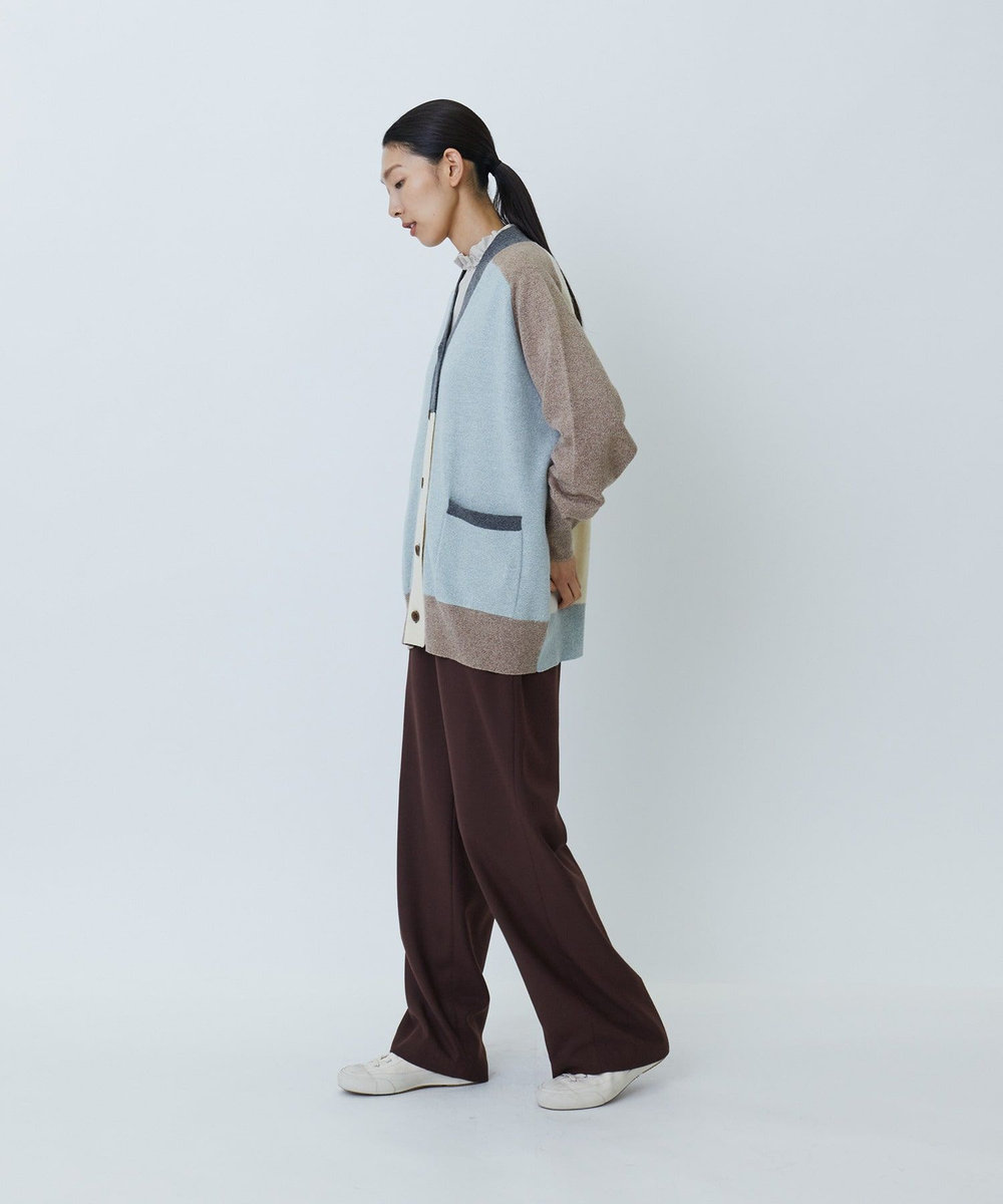 LOISIR カシミヤ混天竺パッチワークカーディガン ベージュ