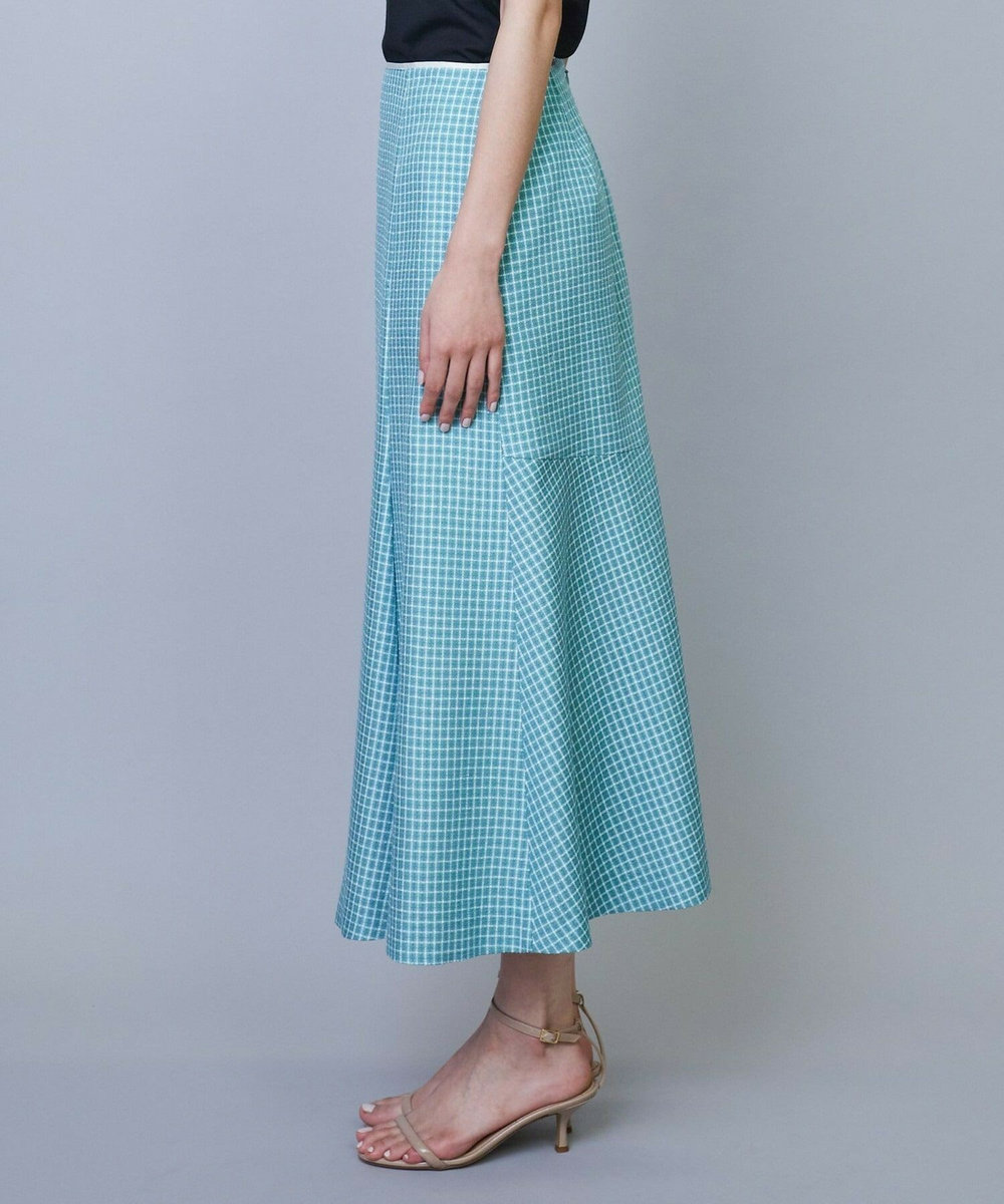 L'EQUIPE COUTURIER シルクテープチェックスカート サックスブルー