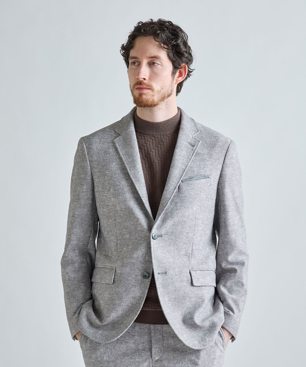 MEN'S BIGI ヒートパフォーマー ツイードプリント ストレッチジャケット［保温/ハイパワー2wayストレッチ］ ライトグレー