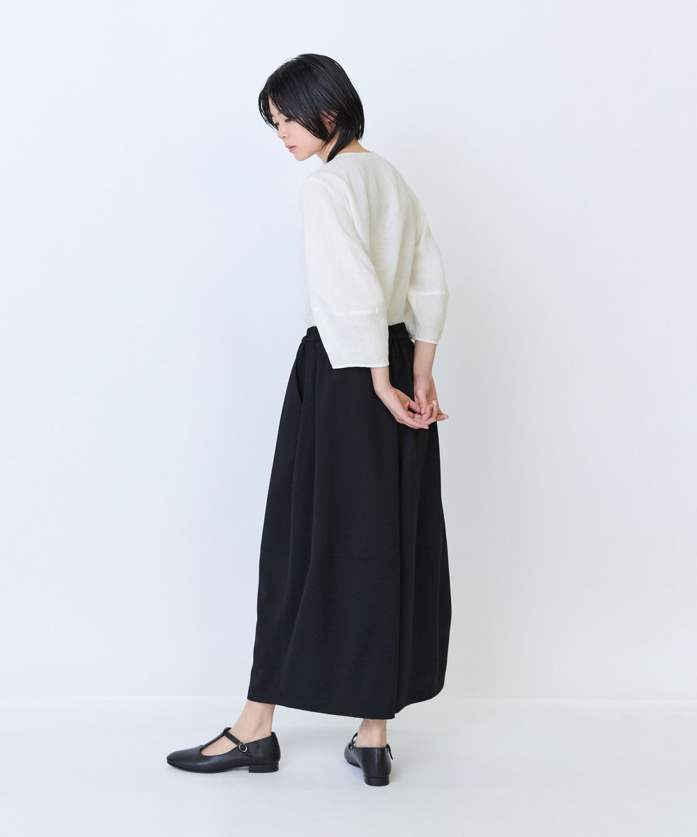 LOISIR エステルドライツイルボトルシルエットパンツ ブラック