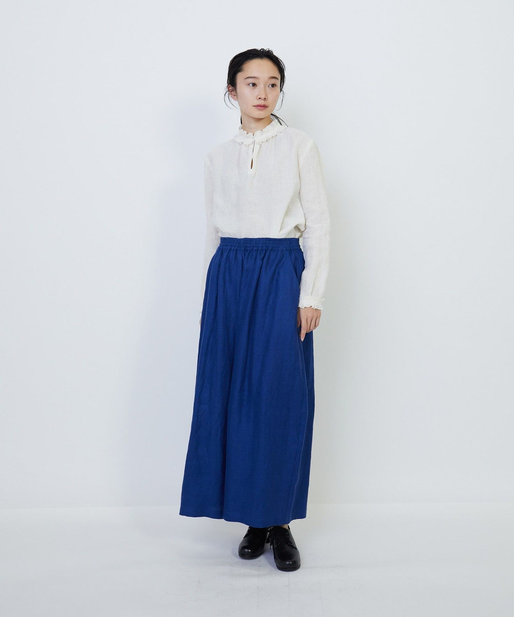 LOISIR リネンツイルボトルシルエットパンツ ブルー