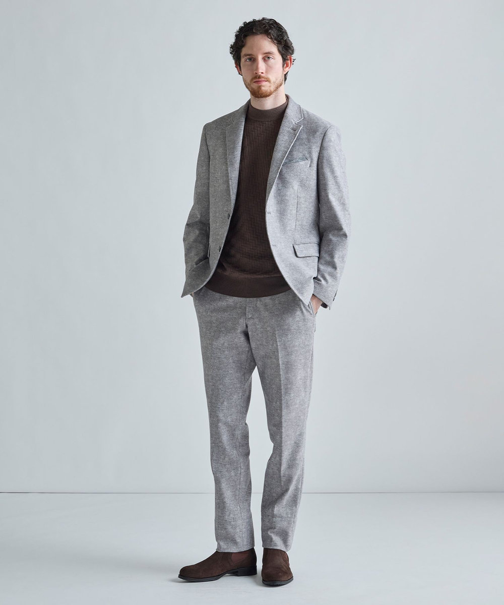 MEN'S BIGI ヒートパフォーマー ツイードプリント ストレッチジャケット［保温/ハイパワー2wayストレッチ］ ライトグレー