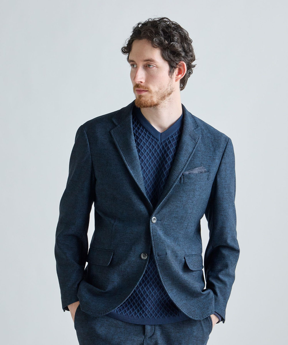 MEN'S BIGI ヒートパフォーマー ツイードプリント ストレッチジャケット［保温/ハイパワー2wayストレッチ］ ネイビー