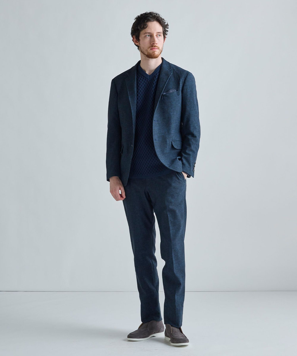 MEN'S BIGI ヒートパフォーマー ツイードプリント ストレッチジャケット［保温/ハイパワー2wayストレッチ］ ネイビー
