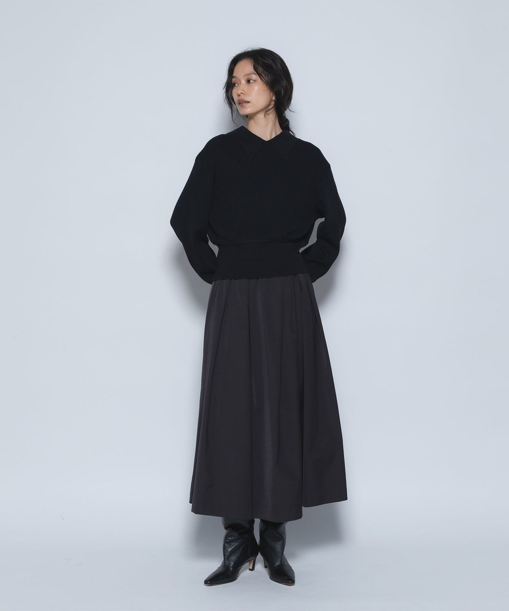 1er Arrondissement ダブルサテンミモレスカート ブラック