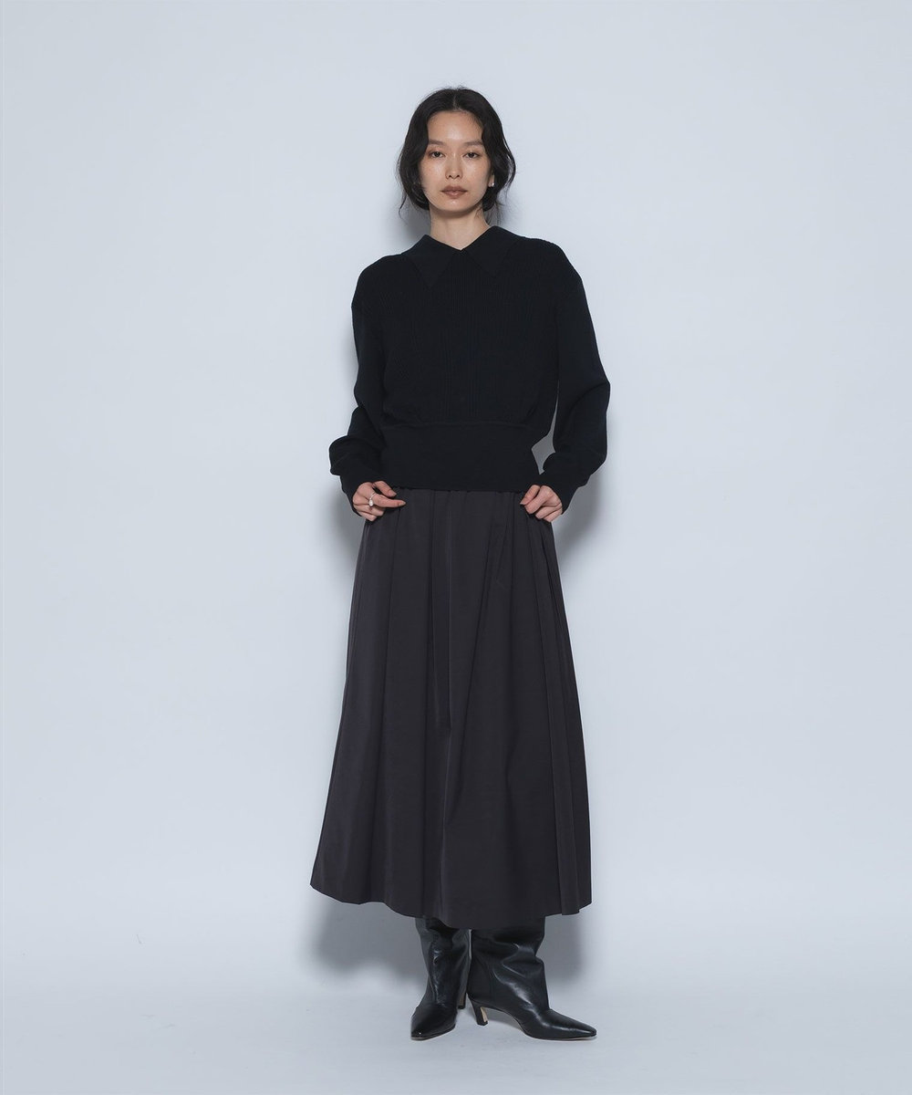 1er Arrondissement ダブルサテンミモレスカート ブラック