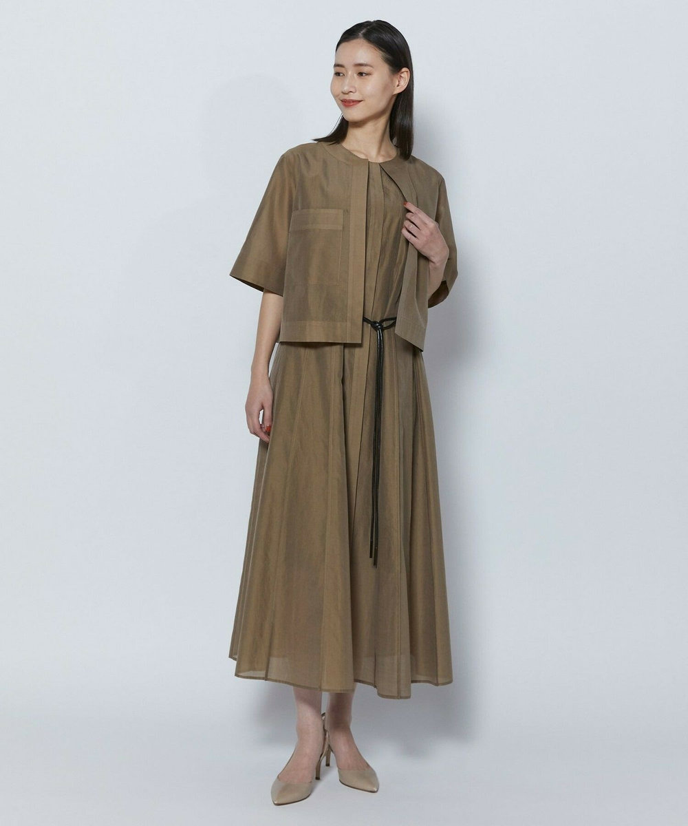 L'EQUIPE COUTURIER C/SEオーガンジーノーカラージャケット モカ