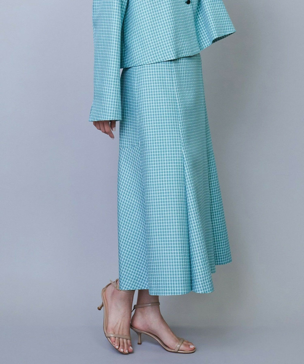 L'EQUIPE COUTURIER シルクテープチェックスカート サックスブルー