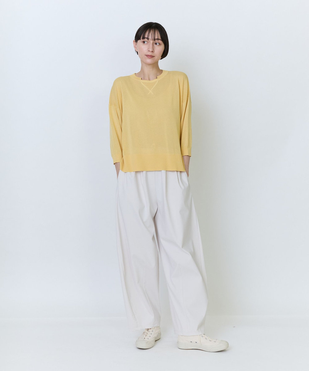LOISIR エステルペーパー鹿の子編みプルオーバー イエロー