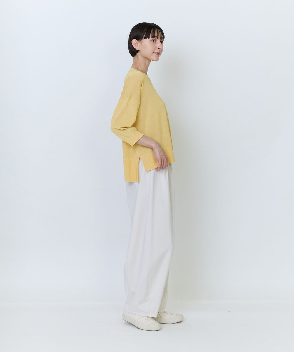 LOISIR エステルペーパー鹿の子編みプルオーバー イエロー