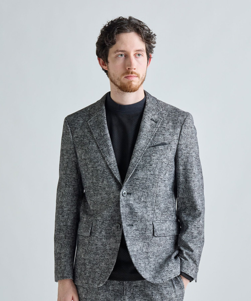 MEN'S BIGI ヒートパフォーマー ツイードプリント ストレッチジャケット［保温/ハイパワー2wayストレッチ］ ブラック