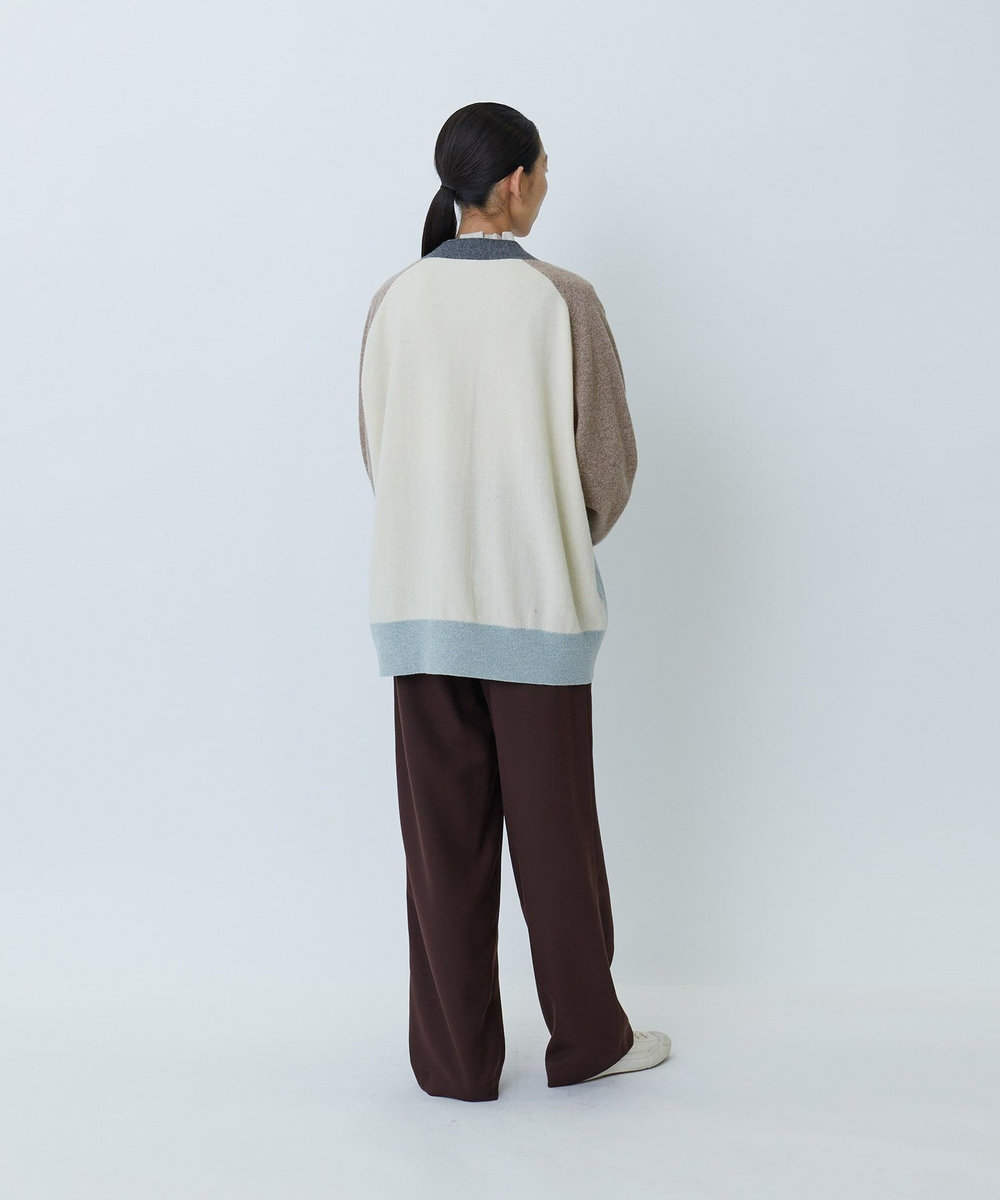 LOISIR カシミヤ混天竺パッチワークカーディガン ベージュ